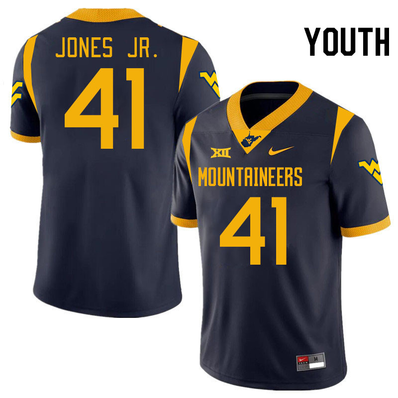 Youth #41 Curtis Jones Jr. West Virginia Mountaineers College 2024 New Uniforms Football Jerseys Sti